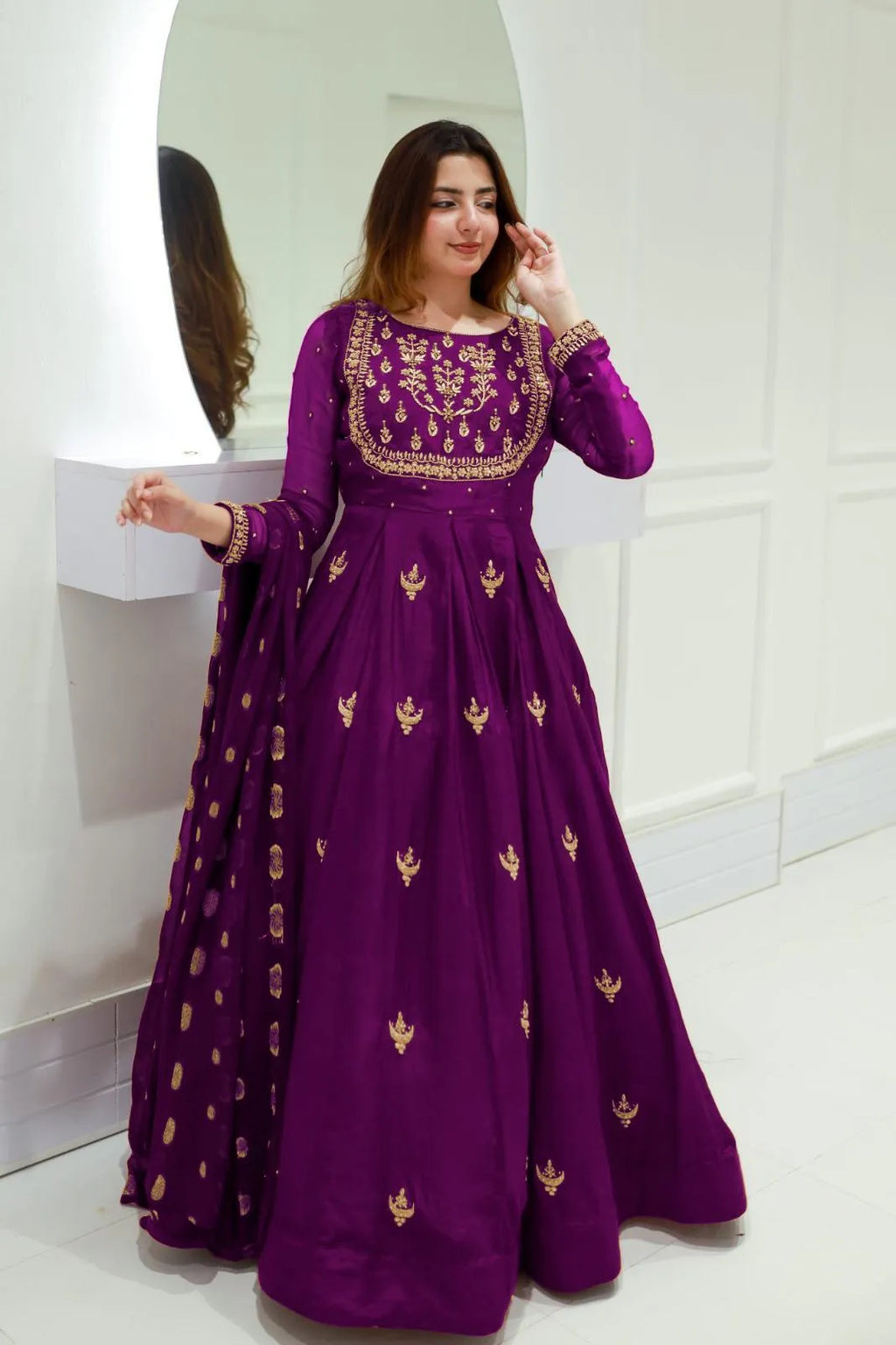 Purple Chiffon Handwork Maxi Suit 3Pcs Set