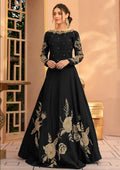 Black Silk Embroidered Maxi Dress 50" Length 20" Chest