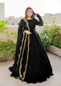 Black Chiffon 3-Piece Wedding Maxi Set with Gold Trim & Pearl Work