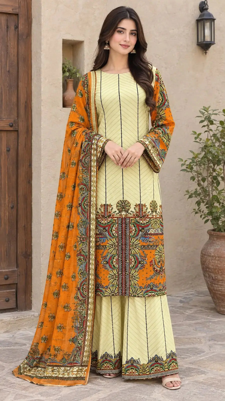 3 Pcs Women's Stitched Grip Silk Printed Suit