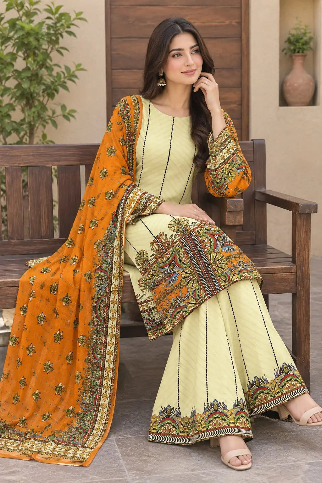 3 Pcs Women's Stitched Grip Silk Printed Suit