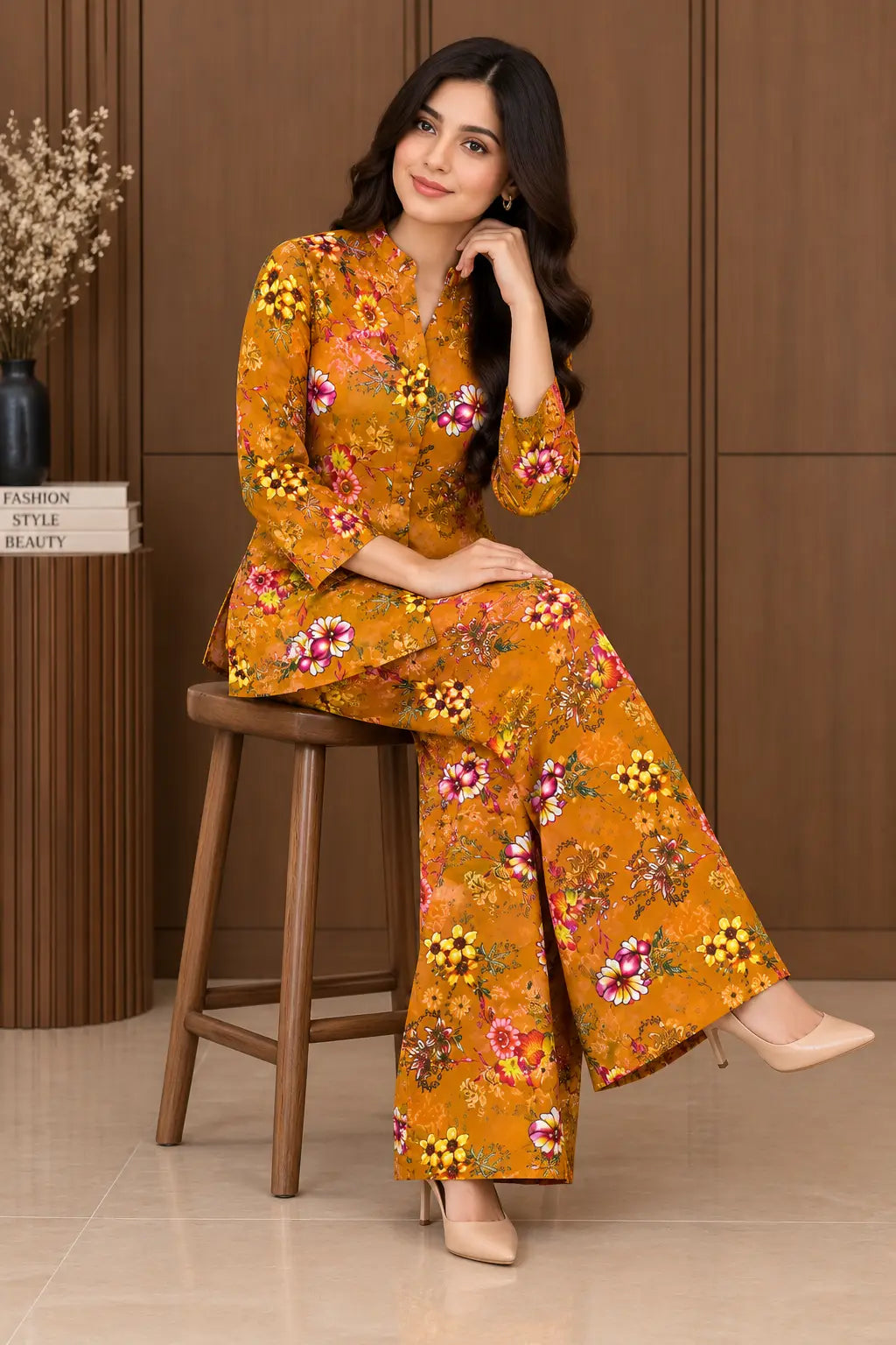 2 Pcs Women's Stitched Linen Printed Co-Ord Set