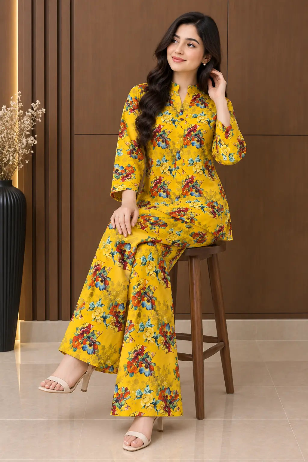 2 Pcs Women's Stitched Linen Printed Co-Ord Set