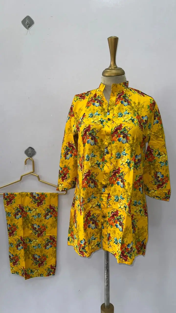 2 Pcs Women's Stitched Linen Printed Co-Ord Set
