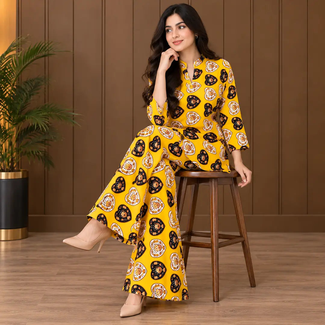 2 Pcs Women's Stitched Linen Printed Co-Ord Set