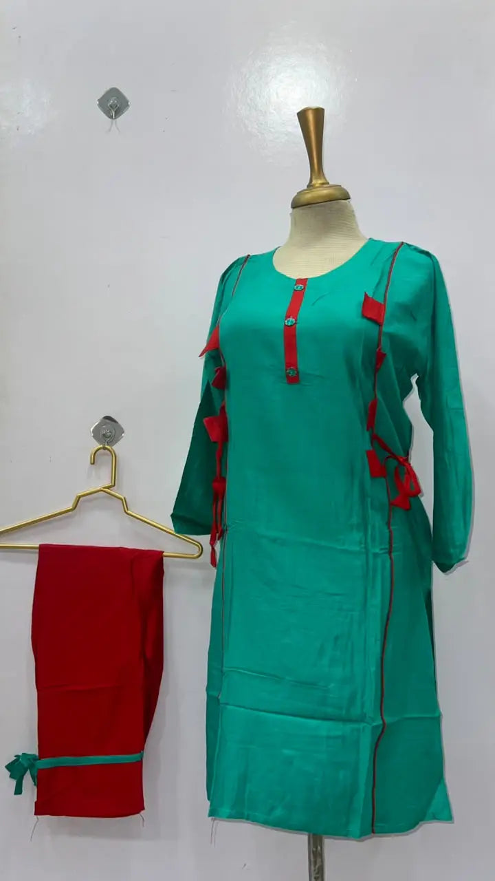 2 Pcs Women's Stitched Linen Plain Shirt And Trouser