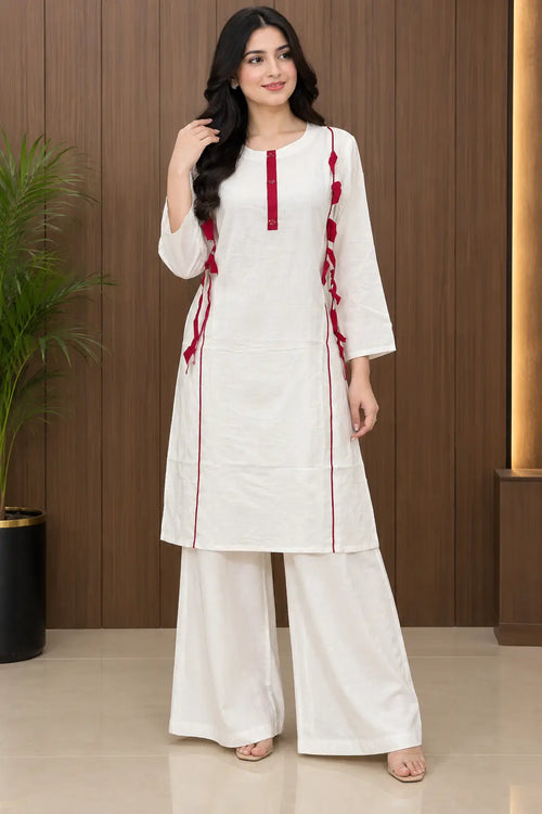 2 Pcs Women's Stitched Linen Plain Shirt And Trouser