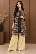 2 Pcs Women's Stitched Linen Printed Frock And Trouser