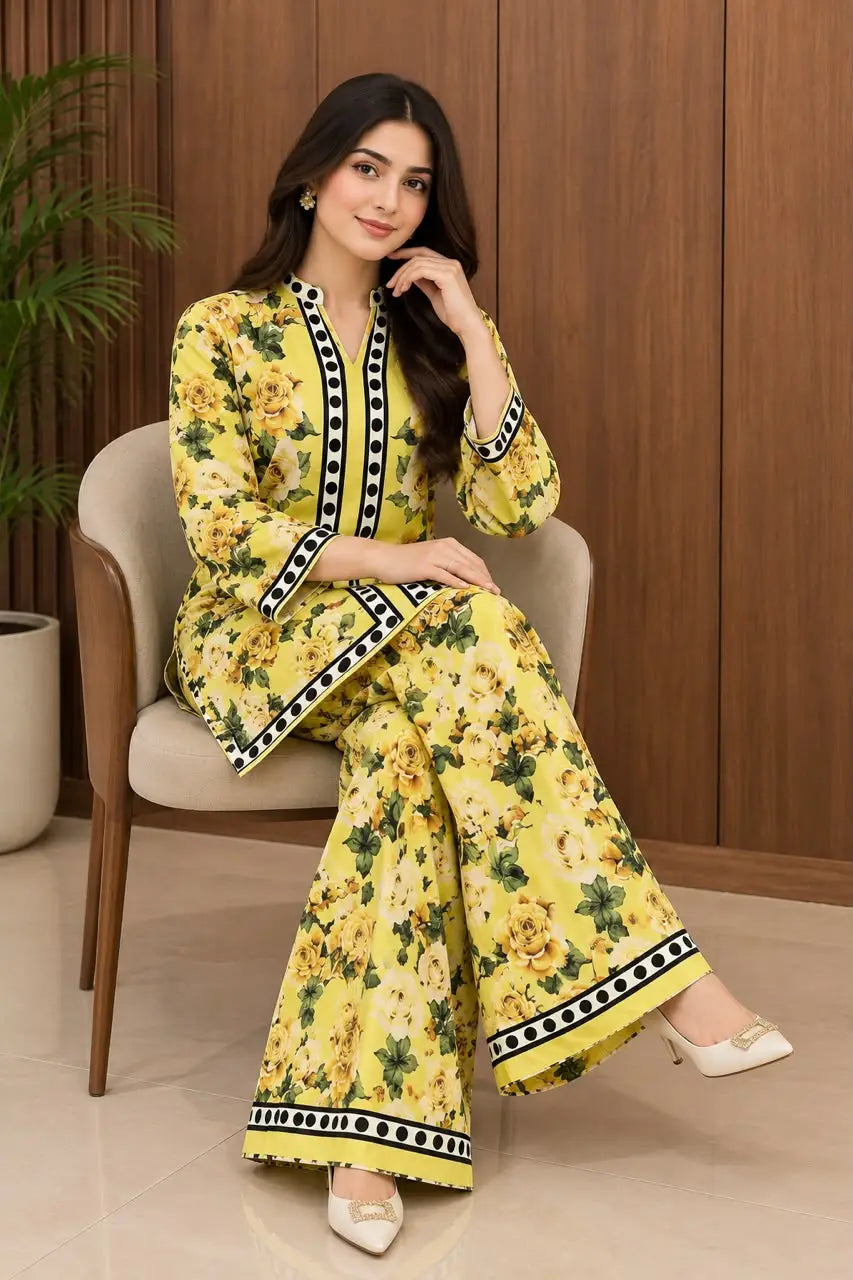 2 Pcs Women's Stitched Luxury Velvet Printed Co-Ord Set
