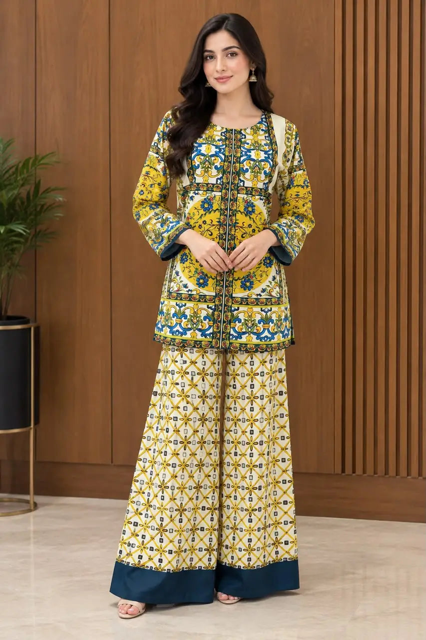 2 Pcs Women's Stitched Luxury Velvet Printed Co-Ord Set