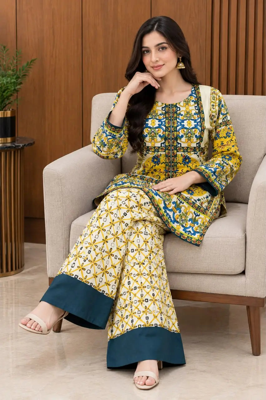 2 Pcs Women's Stitched Luxury Velvet Printed Co-Ord Set