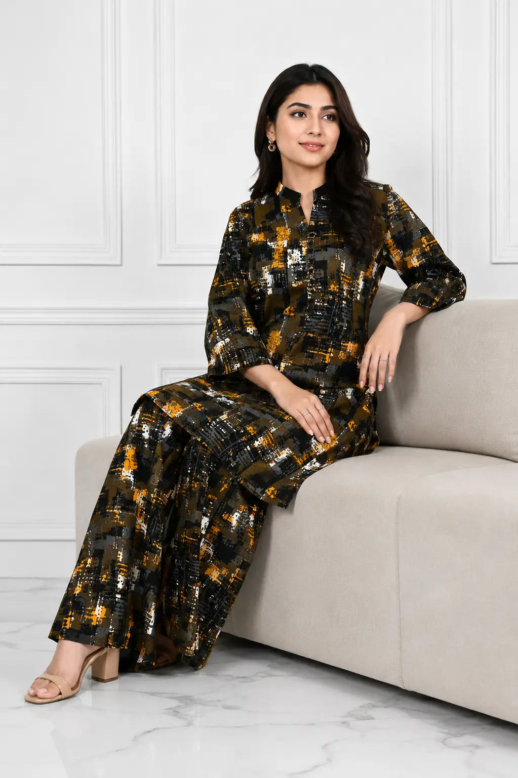 2Pcs Women's Stitched Winter Cotton Printed Dress
