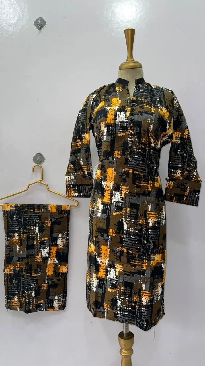 2Pcs Women's Stitched Winter Cotton Printed Dress