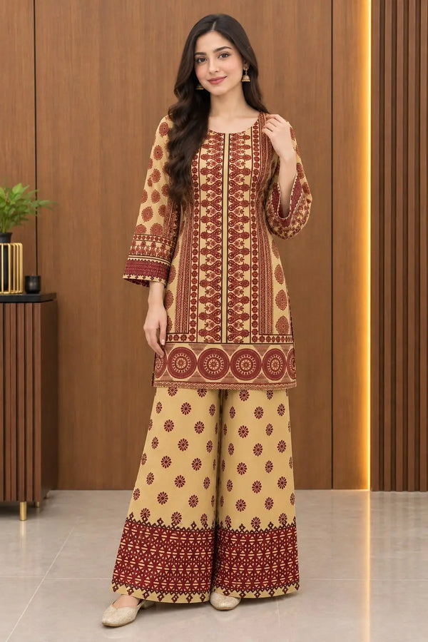 2Pcs Women's Stitched Grip Silk Printed Co Ord Set (Saloni)