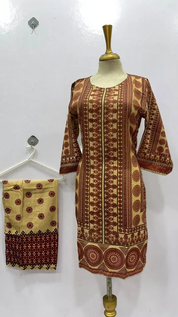2Pcs Women's Stitched Grip Silk Printed Co Ord Set (Saloni)