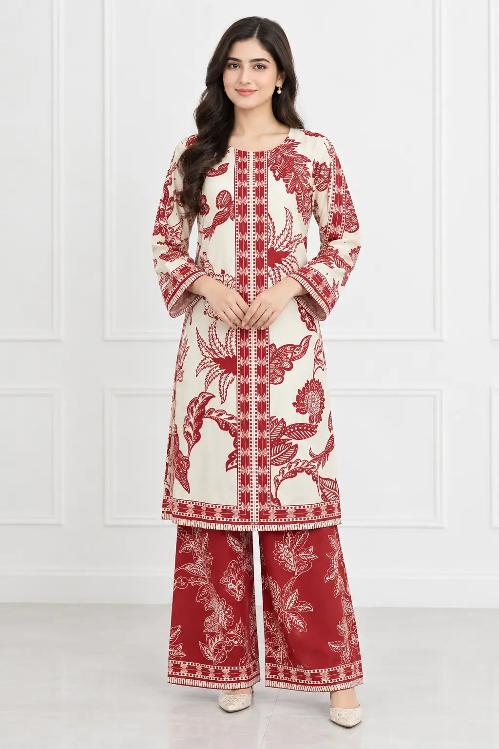 2Pcs Women's Stitched Grip Silk Printed Co Ord Set (Karina)