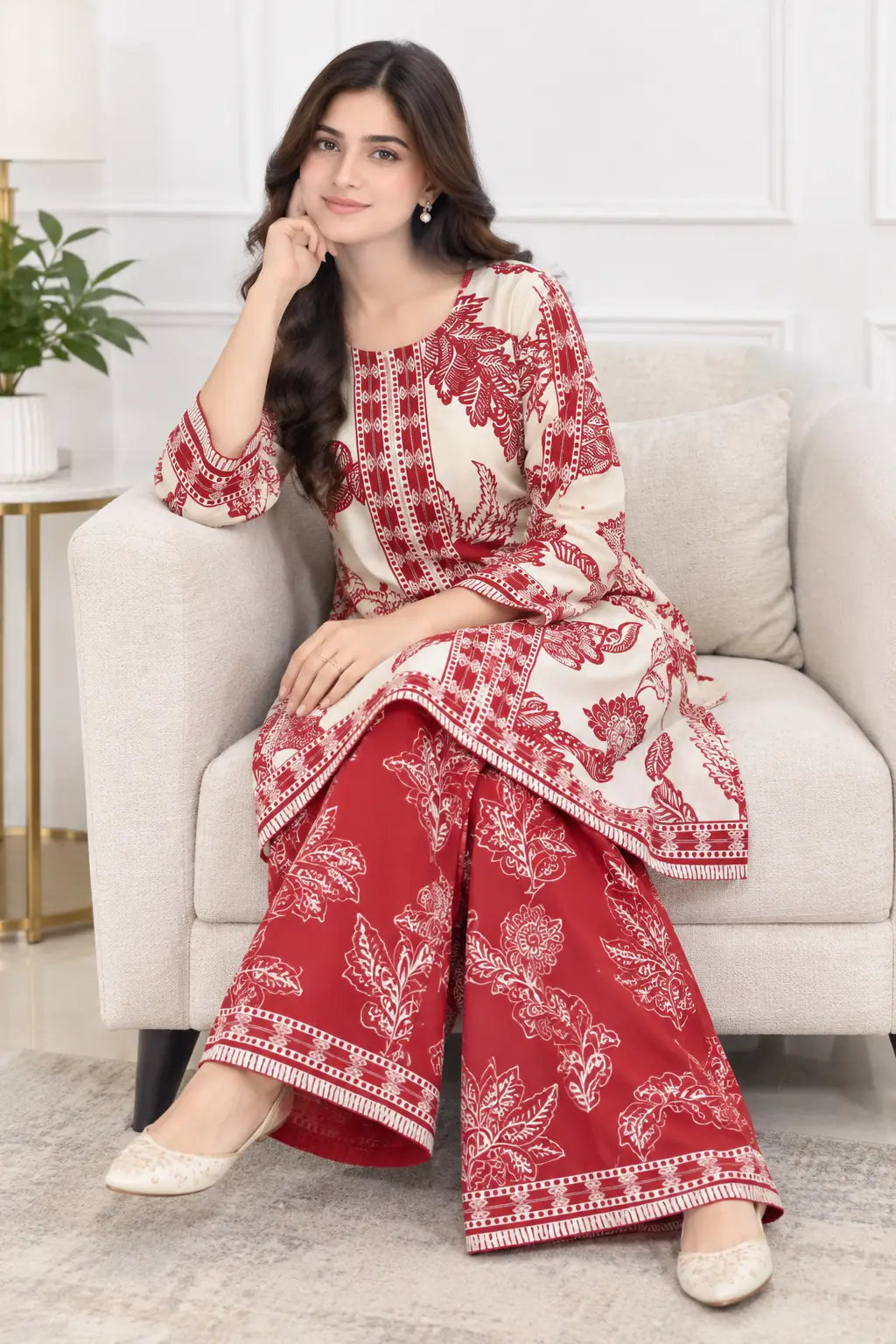 2Pcs Women's Stitched Grip Silk Printed Co Ord Set (Karina)
