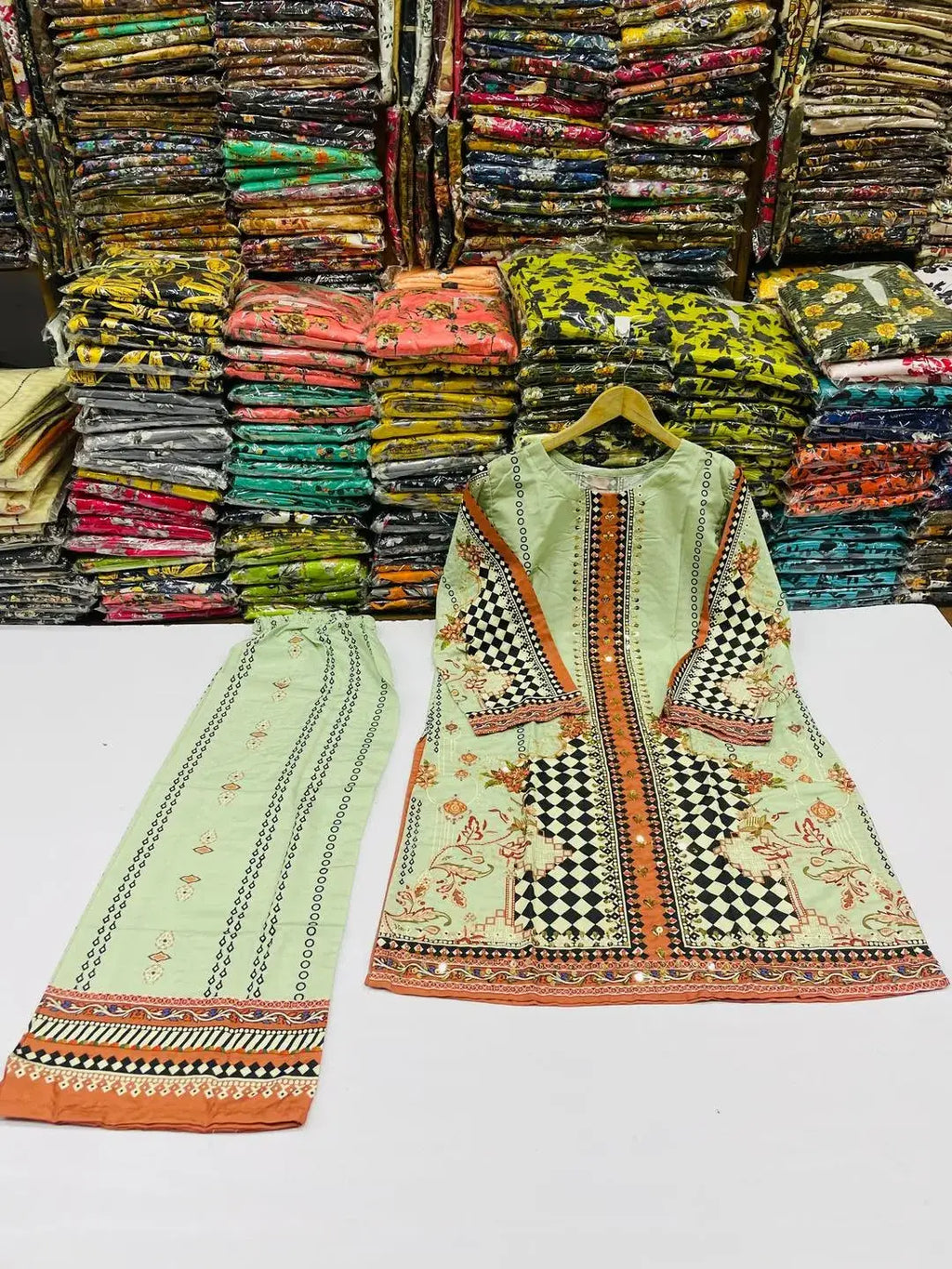 2Pcs Women's Stitched Grip Silk Printed Co Ord Set (Rubi)