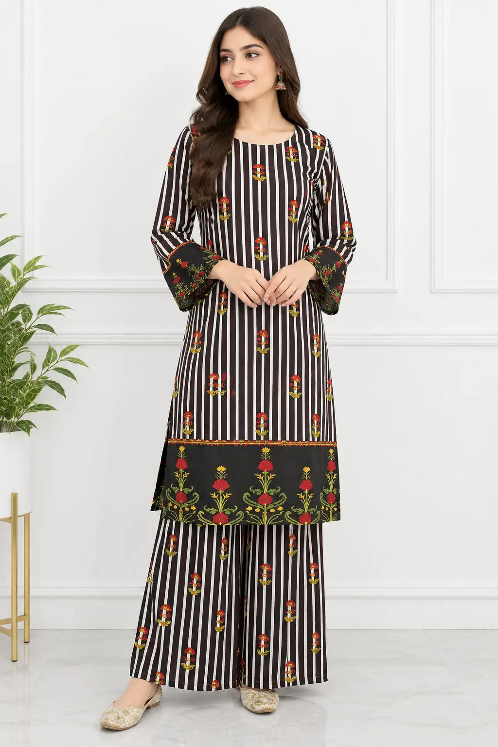 2Pcs Women's Stitched Grip Silk Printed Co Ord Set (Simran)
