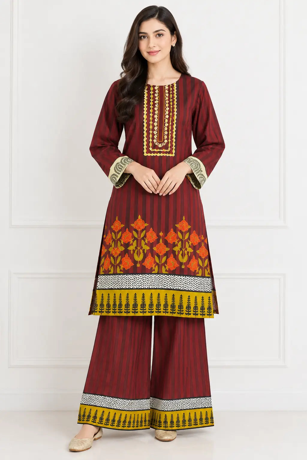 2Pcs Women's Stitched Grip Silk Printed Co Ord Set (Sonia)
