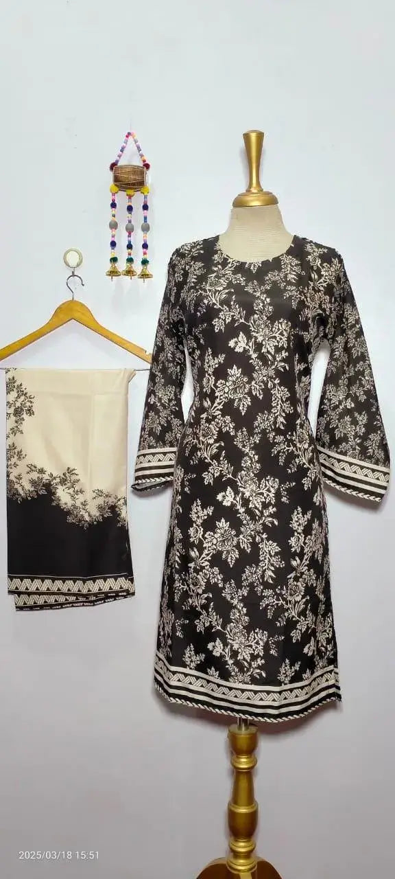 2Pcs Women's Stitched Grip Silk Printed Co Ord Set (Blush)