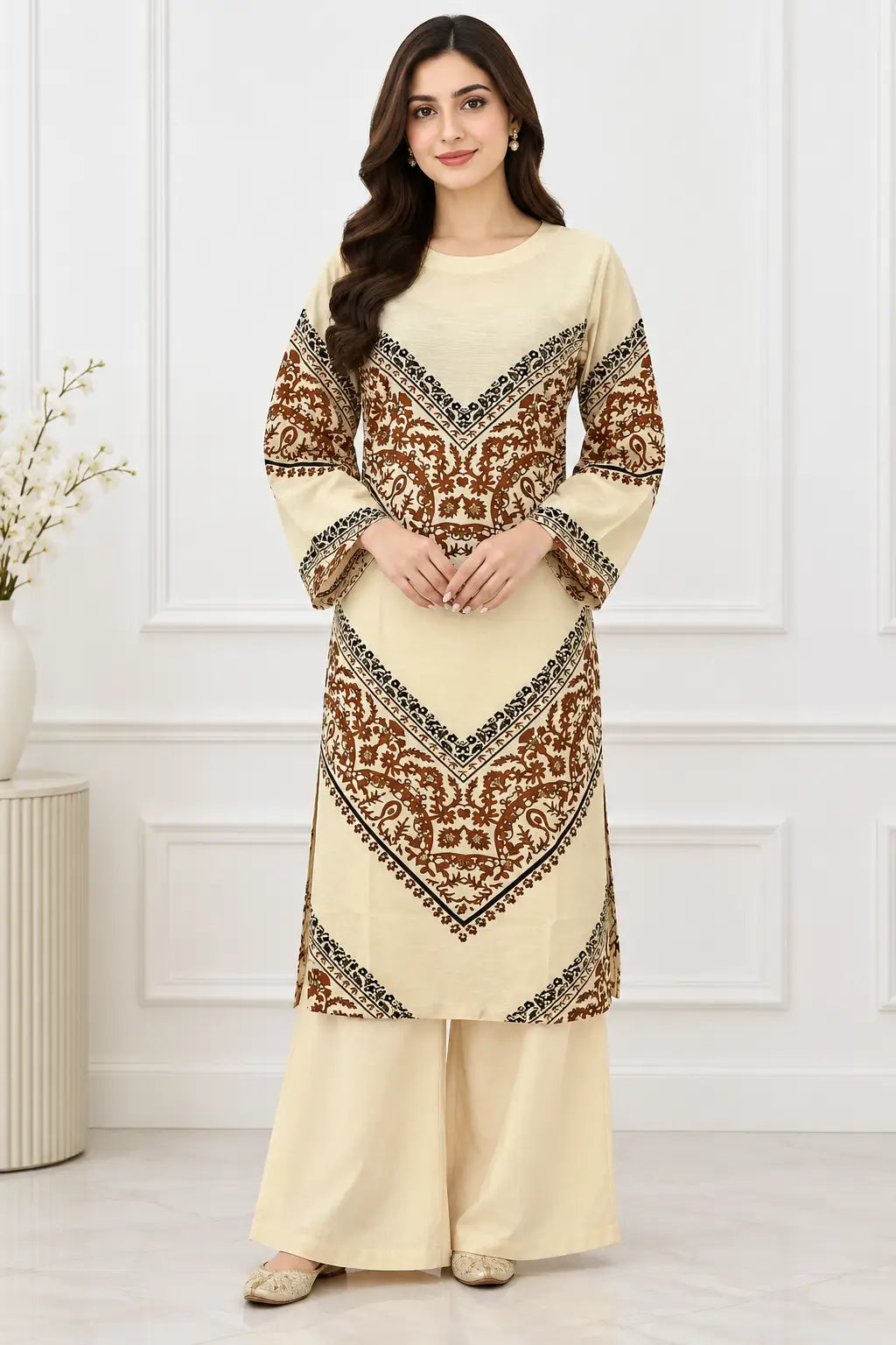 2Pcs Women's Stitched Grip Silk Printed Co Ord Set (Bebo)