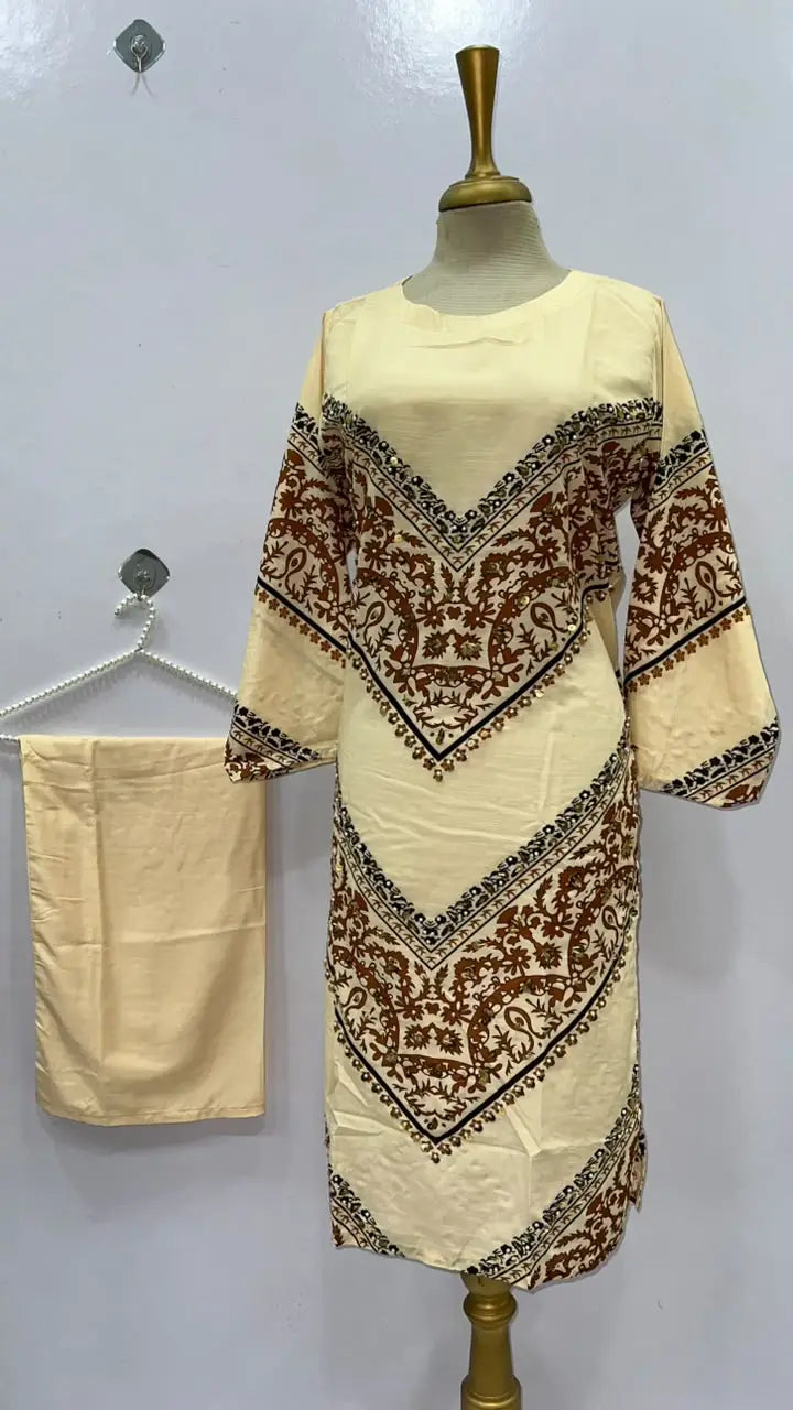2Pcs Women's Stitched Grip Silk Printed Co Ord Set (Bebo)