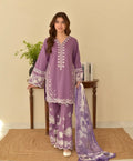 Lavender 3 Pcs Women's Stitched Linen Embroidered Suit