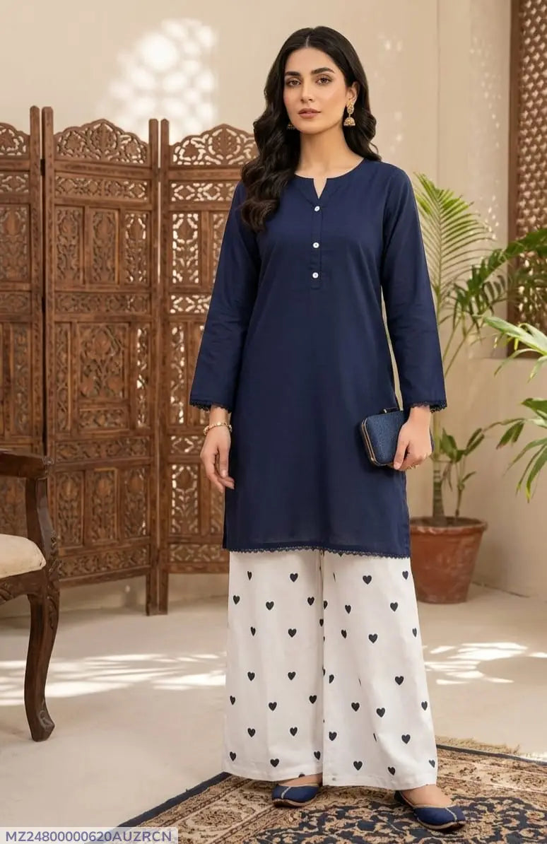 Trending 2 Pcs Women's Stitched Cotton heart style Shirt And printedTrouser