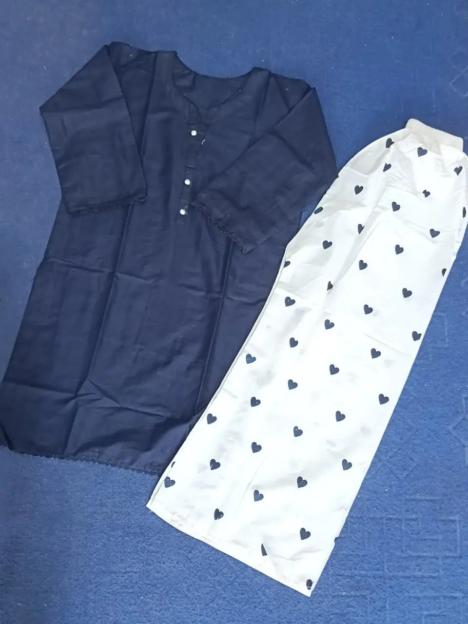 Trending 2 Pcs Women's Stitched Cotton heart style Shirt And printedTrouser