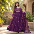 Purple Chiffon Handwork Maxi Suit 3Pcs Set